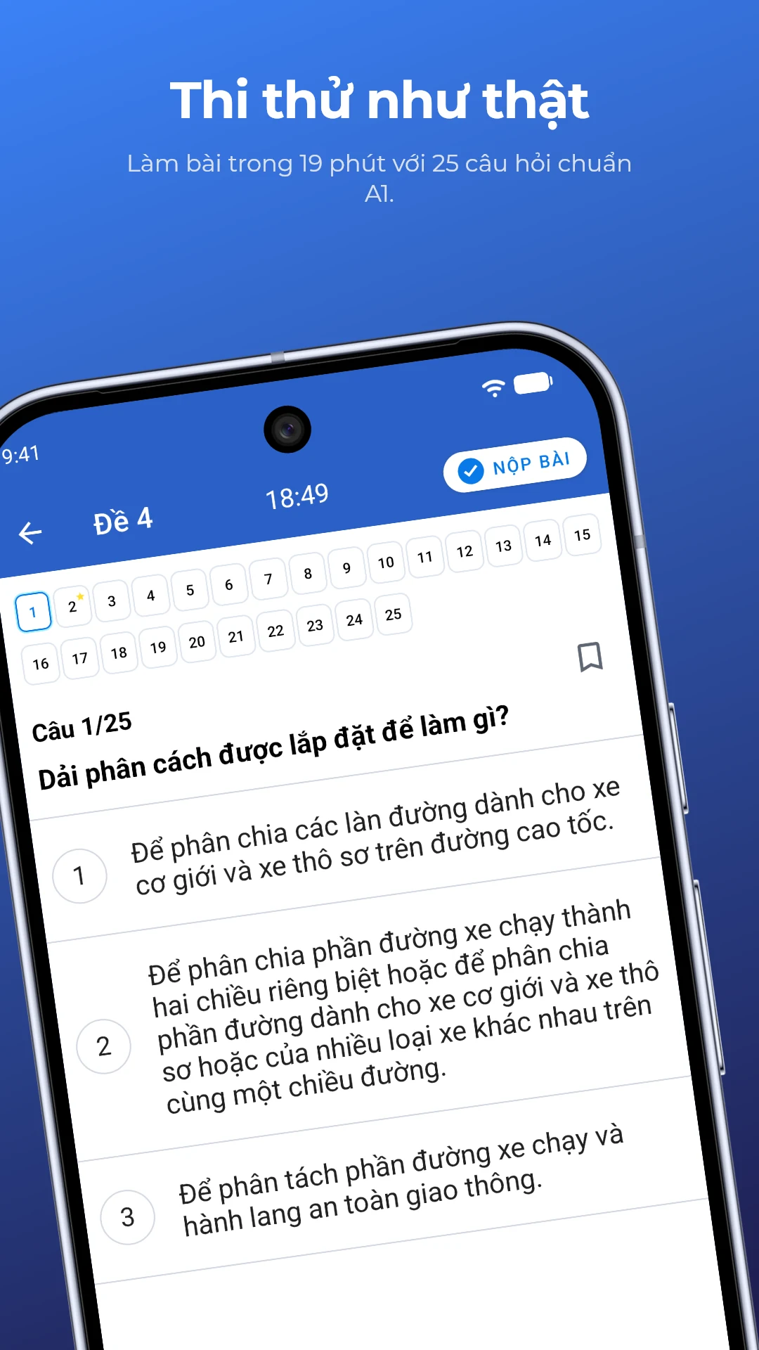 250 Câu Ôn Thi GPLX Xe Máy A1 screenshot