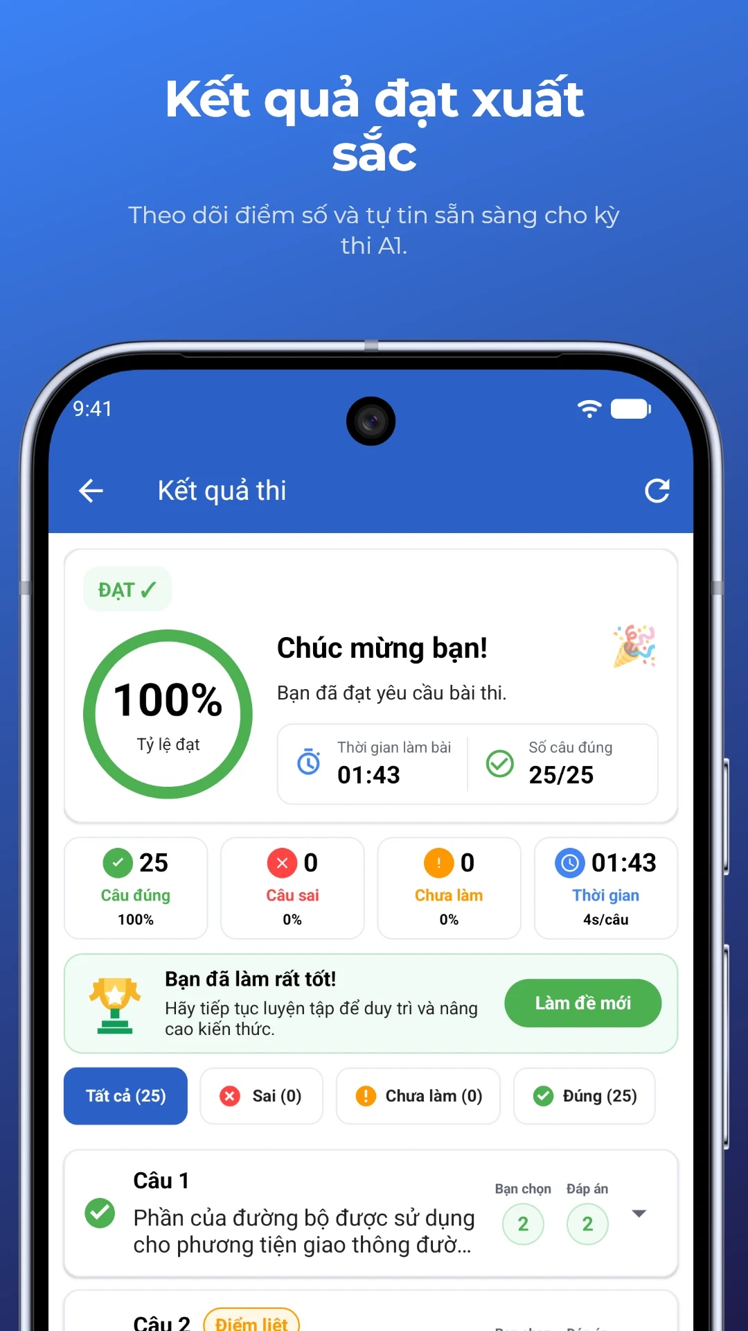 250 Câu Ôn Thi GPLX Xe Máy A1 screenshot